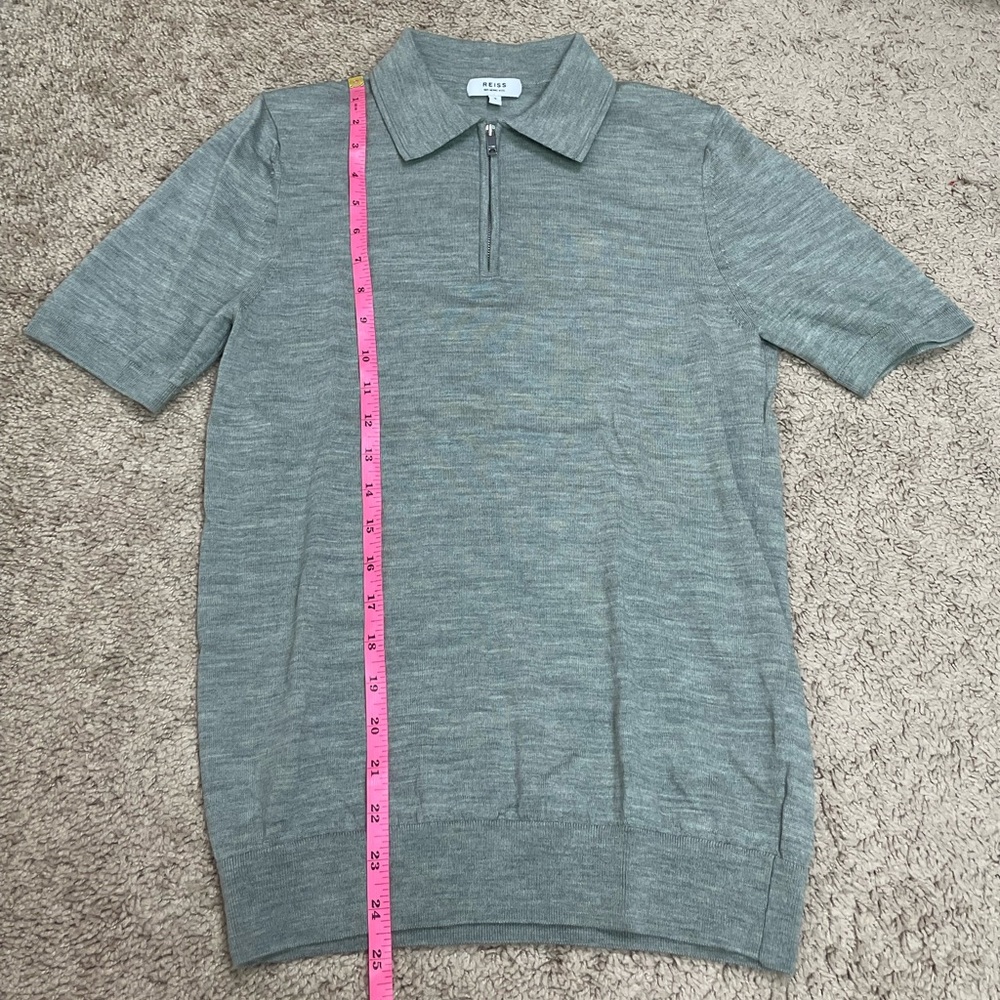 Reiss Maxwell Merino Wool Textured Polo Zip Shirt Size Small